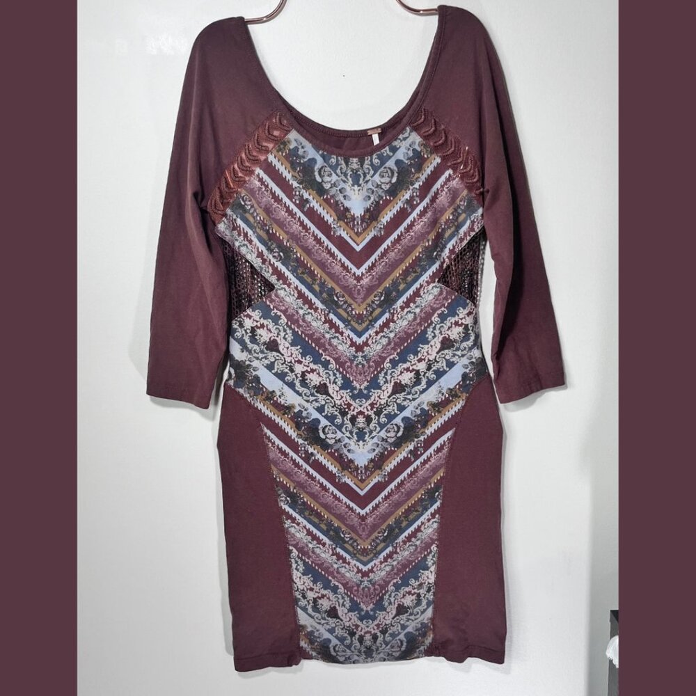 Free People Raisin Combo Out Of Africa Bodycon Dress